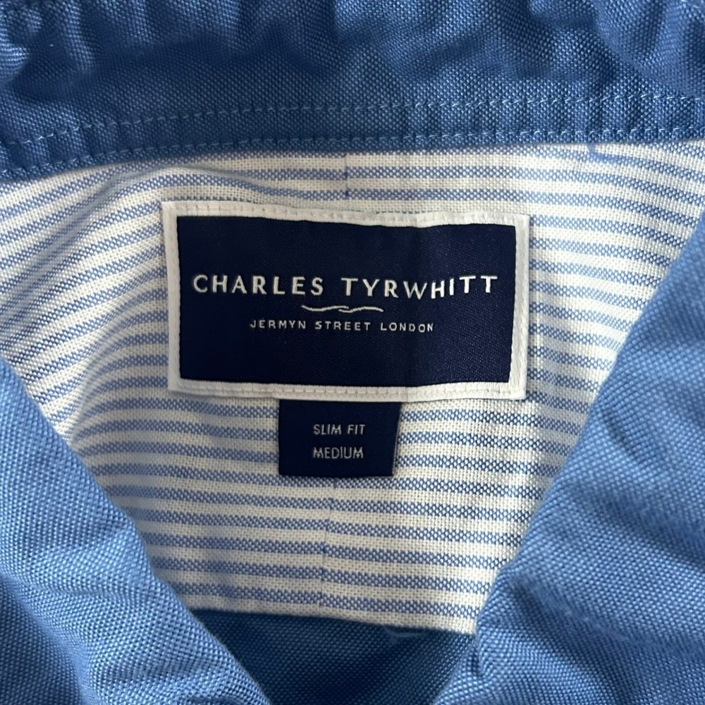 Charles Tyrwhitt Button Down Shirt Mens Medium Blue Slim Fit Short Sleeve Cotton - Picture 4 of 8